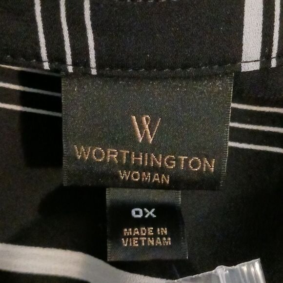 Worthington Black V-neck‎ Blouse with White Stripes Long 3/4 Sleeves Size 0X - Picture 9 of 10